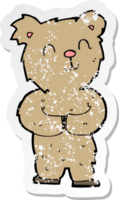 retro distressed sticker of a cartoon happy little bear png