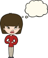 cartoon woman gesturing at herself with thought bubble png