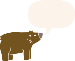urso de desenho animado e bolha de fala em estilo retrô png