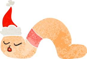 retro cartoon van een worm die een kerstmuts draagt png