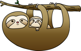 quirky gradient shaded cartoon sloth and baby png