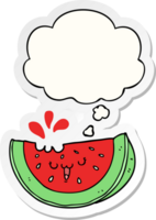 cartoon watermelon and thought bubble as a printed sticker png