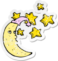retro bedrövad klistermärke av en sömnig måne tecknad png