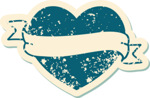 distressed sticker tattoo style icon of a heart and banner png