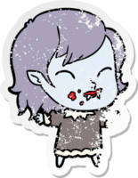 distressed sticker of a cartoon vampire girl with blood on cheek png