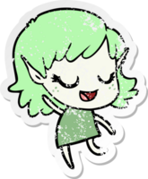 distressed sticker of a happy cartoon elf girl png