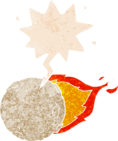 meteorito de desenho animado e bolha de fala em estilo retrô texturizado png