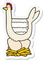 autocollant d'un poulet de bande dessinée se reposant sur des oeufs dans le nid png