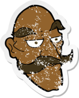 retro distressed sticker of a cartoon old man face png