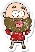 distressed sticker of a cartoon crazy happy man with beard png