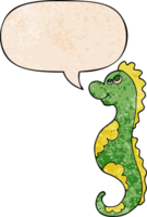 hippocampe de dessin animé et bulle de dialogue dans un style de texture rétro png