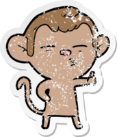 distressed sticker of a cartoon suspicious monkey png