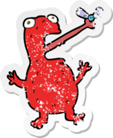 retro noodlijdende sticker van een cartoon giftige kikker die vlieg vangt png