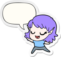 carton happy elf girl dancing and speech bubble sticker png