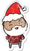 distressed sticker cartoon of a happy bearded man wearing santa hat png