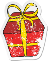 retro distressed sticker of a cartoon wrapped present png