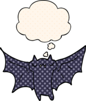 chauve-souris d'halloween de dessin animé mignon et bulle de pensée dans le style de la bande dessinée png