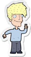 sticker of a cartoon man giving peace sign png