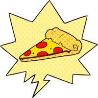 cartoon slice of pizza and speech bubble in comic book style png