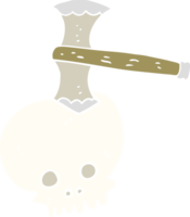 flat color illustration of a cartoon axe in skull png