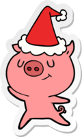 heureux, autocollant, dessin animé, de, a, cochon, porter, bonnet noel png