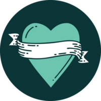 icône de style tatouage d'un coeur et d'une bannière png