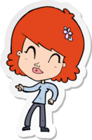 sticker of a cartoon happy woman pointing png