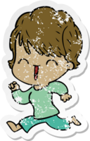 distressed sticker of a cartoon laughing woman png