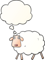 ovelha de desenho animado e balão de pensamento no estilo de gradiente suave png
