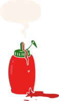 botella de ketchup de dibujos animados y burbuja de habla en estilo retro png