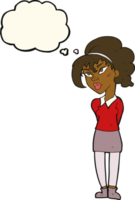 cartoon pretty girl tilting head with thought bubble png