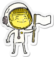 distressed sticker of a happy cartoon astronaut png