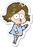 distressed sticker of a cartoon girl pouting png