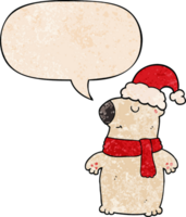 cute cartoon christmas bear and speech bubble in retro texture style png