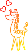 warm gradient line drawing cartoon giraffe with love heart png