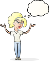 cartoon woman raising hands in air with thought bubble png