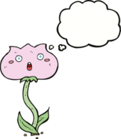 dessin animé fleur choquée avec bulle de pensée png