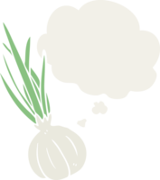 cartoon garlic and thought bubble in retro style png