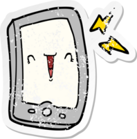 distressed sticker of a cute cartoon mobile phone png