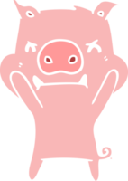 cerdo de dibujos animados de estilo de color plano enojado png
