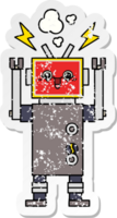 distressed sticker of a cute cartoon happy robot png