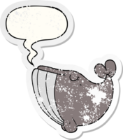 cartoon whale and speech bubble distressed sticker png