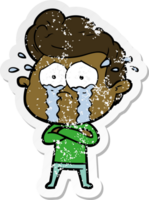 distressed sticker of a cartoon crying man png