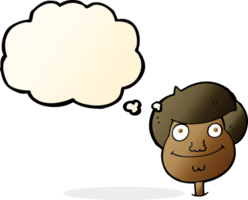 cartoon happy boy's face with thought bubble png