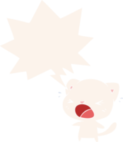 cute cartoon cat crying and speech bubble in retro style png