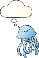 cartoon happy jellyfish and thought bubble in smooth gradient style png