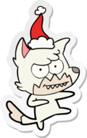 sticker cartoon of a grinning fox wearing santa hat png
