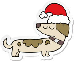 sticker of a cartoon dog wearing christmas hat png