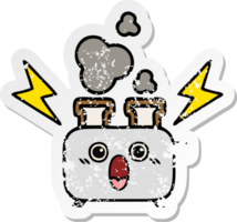 distressed sticker of a cute cartoon of a toaster png