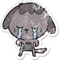 distressed sticker of a cartoon crying dog png